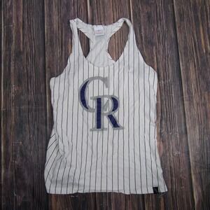 Colorado Rockies Shirt Womens XL White Pinstripe MLB Baseball Tank Top Racerback